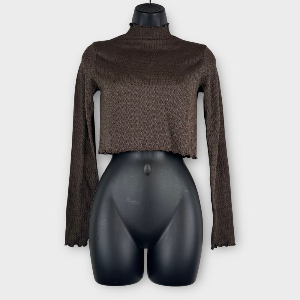 Girly Grunge Indie Sleaze Garage Brown Cropped Long Sleeve Turtleneck Medium